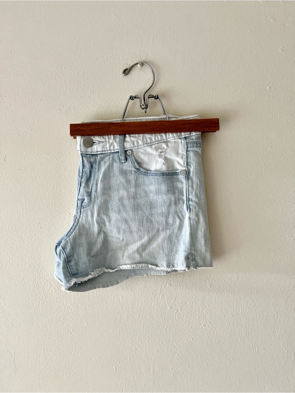Massimo Vintage Mid Rise Light Blue Distressed Cheeky Acid WashDenim Jean Shorts